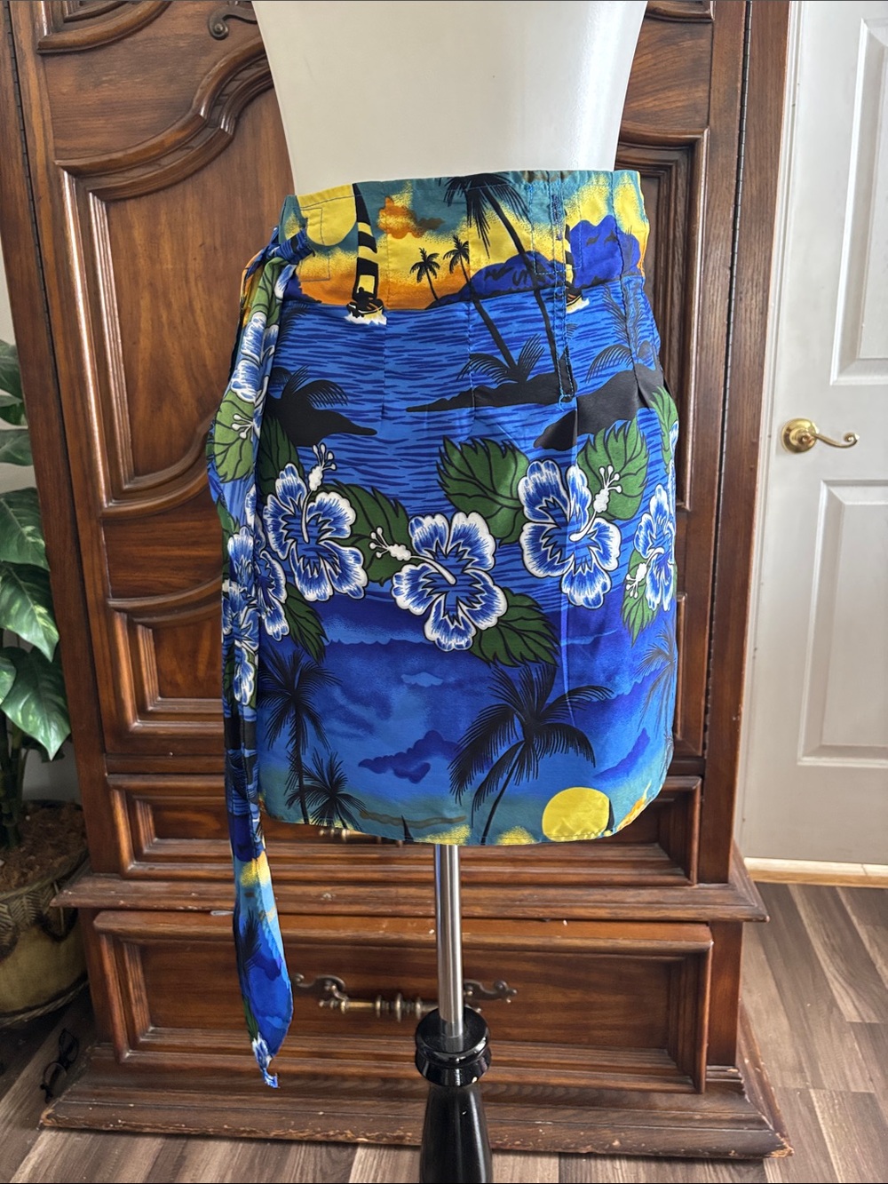 Caribbean blue hibiscus wrap skirt cover up